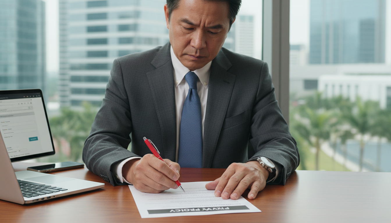 Business professional reviewing privacy policy