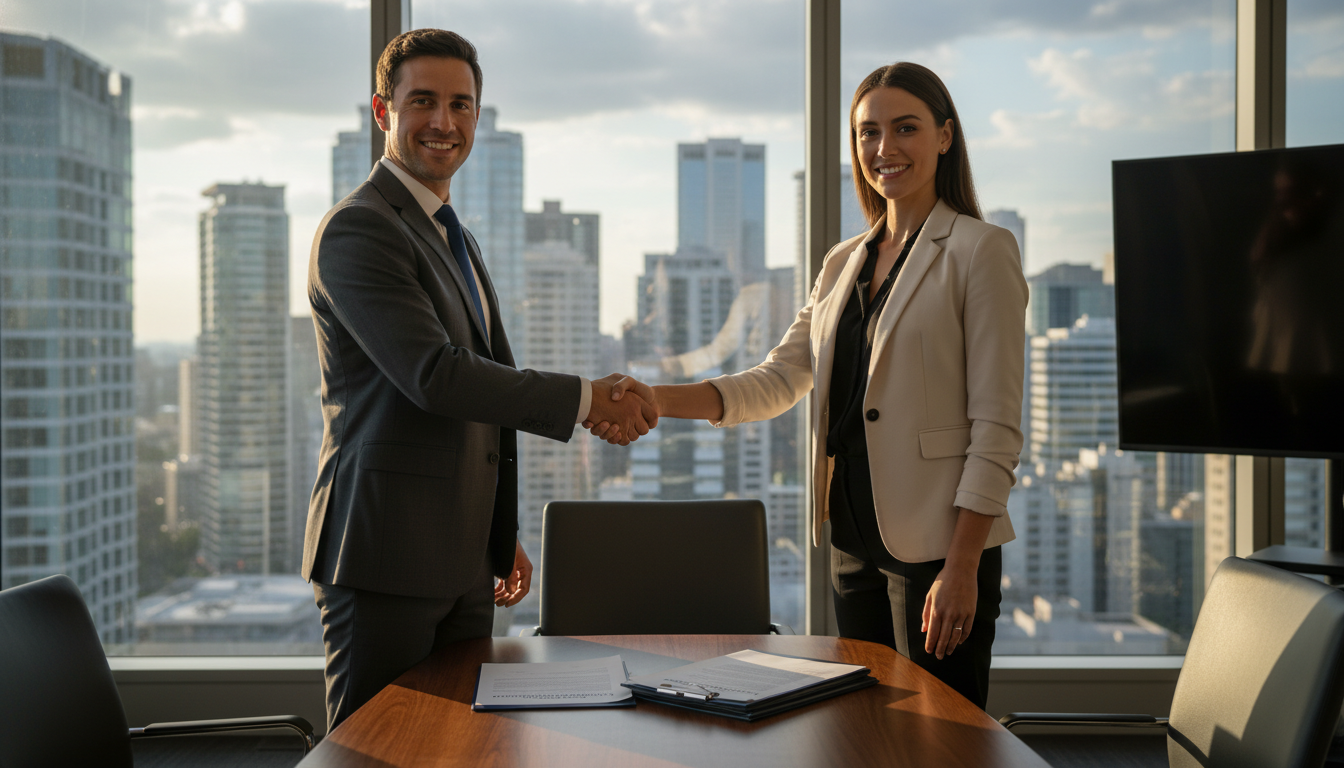 Business handshake sealing contractor deal