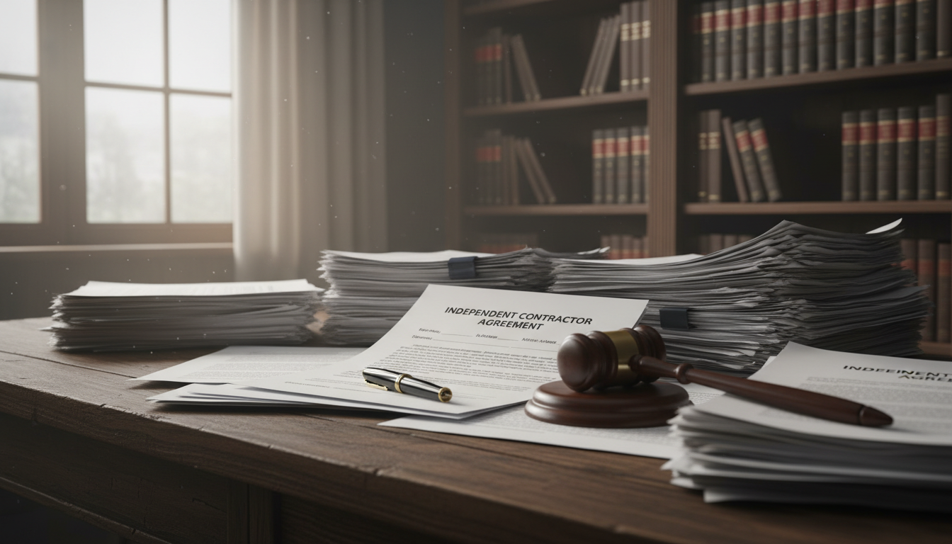 Legal documents and gavel on desk