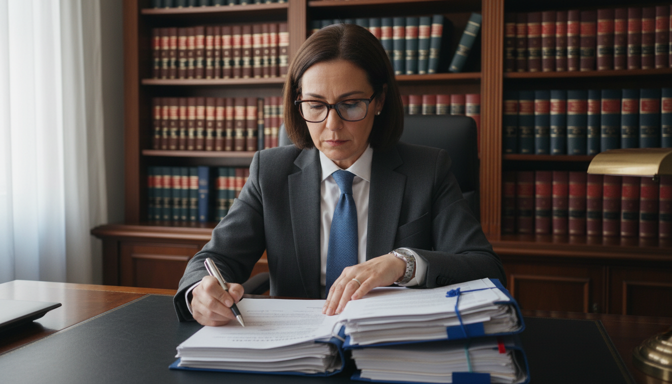 Spanish lawyer reviewing documents