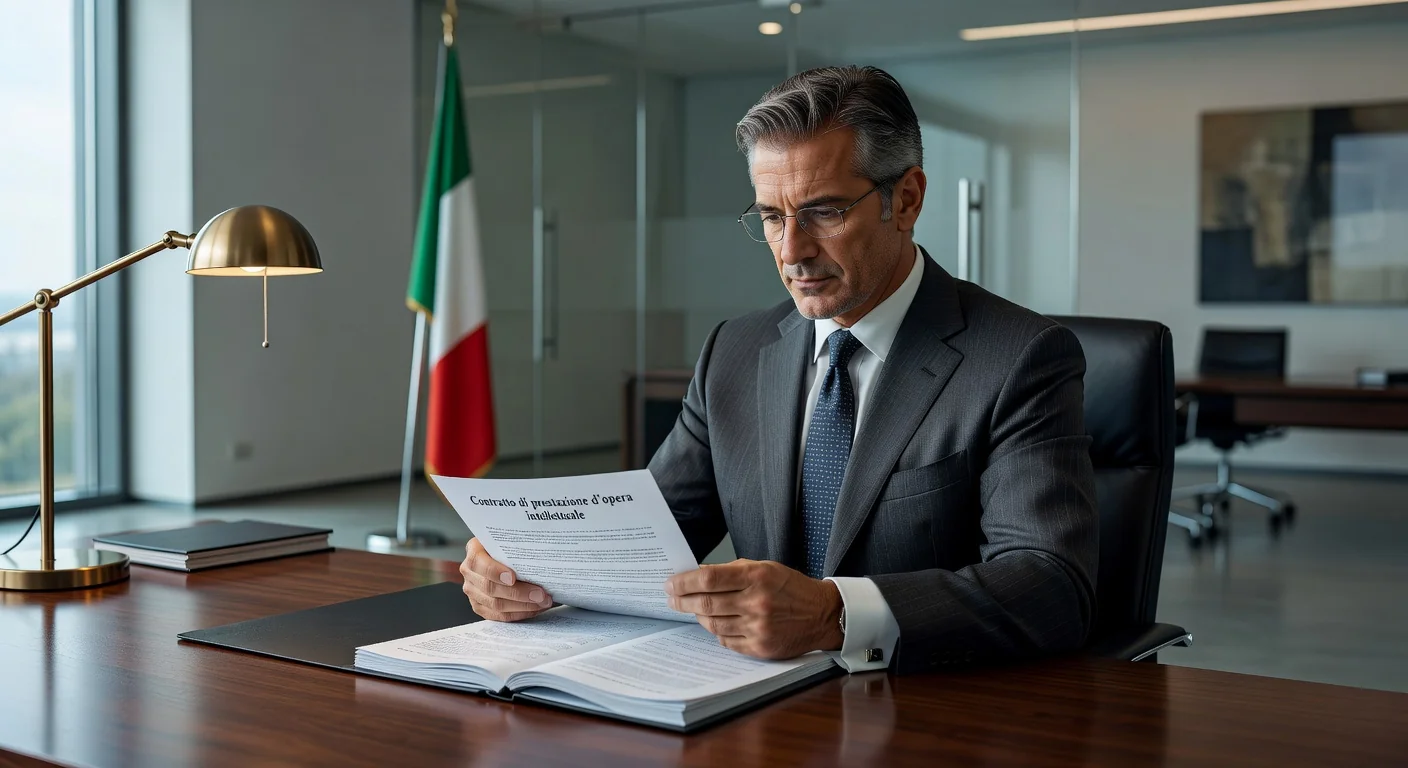 Italian lawyer reviewing contract