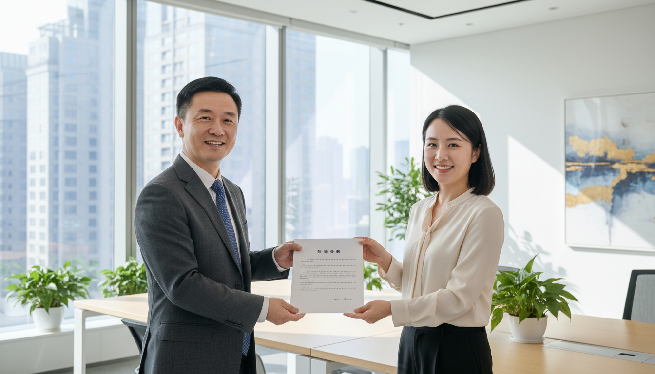 Chinese labor contract signing scene