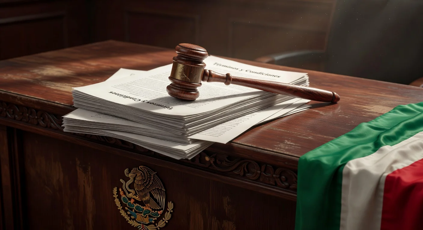 Gavel and Mexican legal documents stack