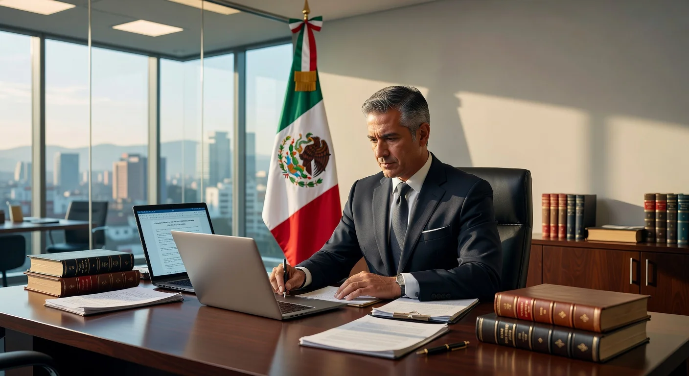 Mexican lawyer drafting legal contract