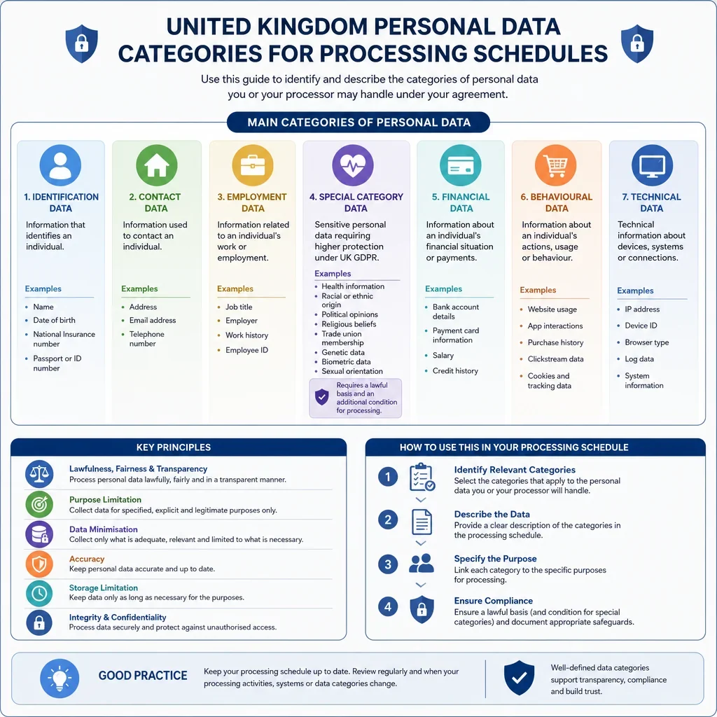 Personal Data Categories for Processing Schedules