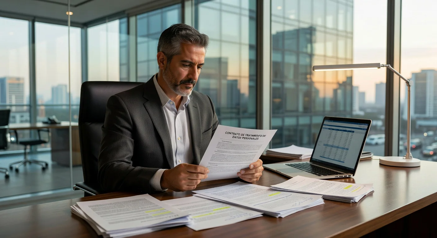 Mexican lawyer reviewing data contract