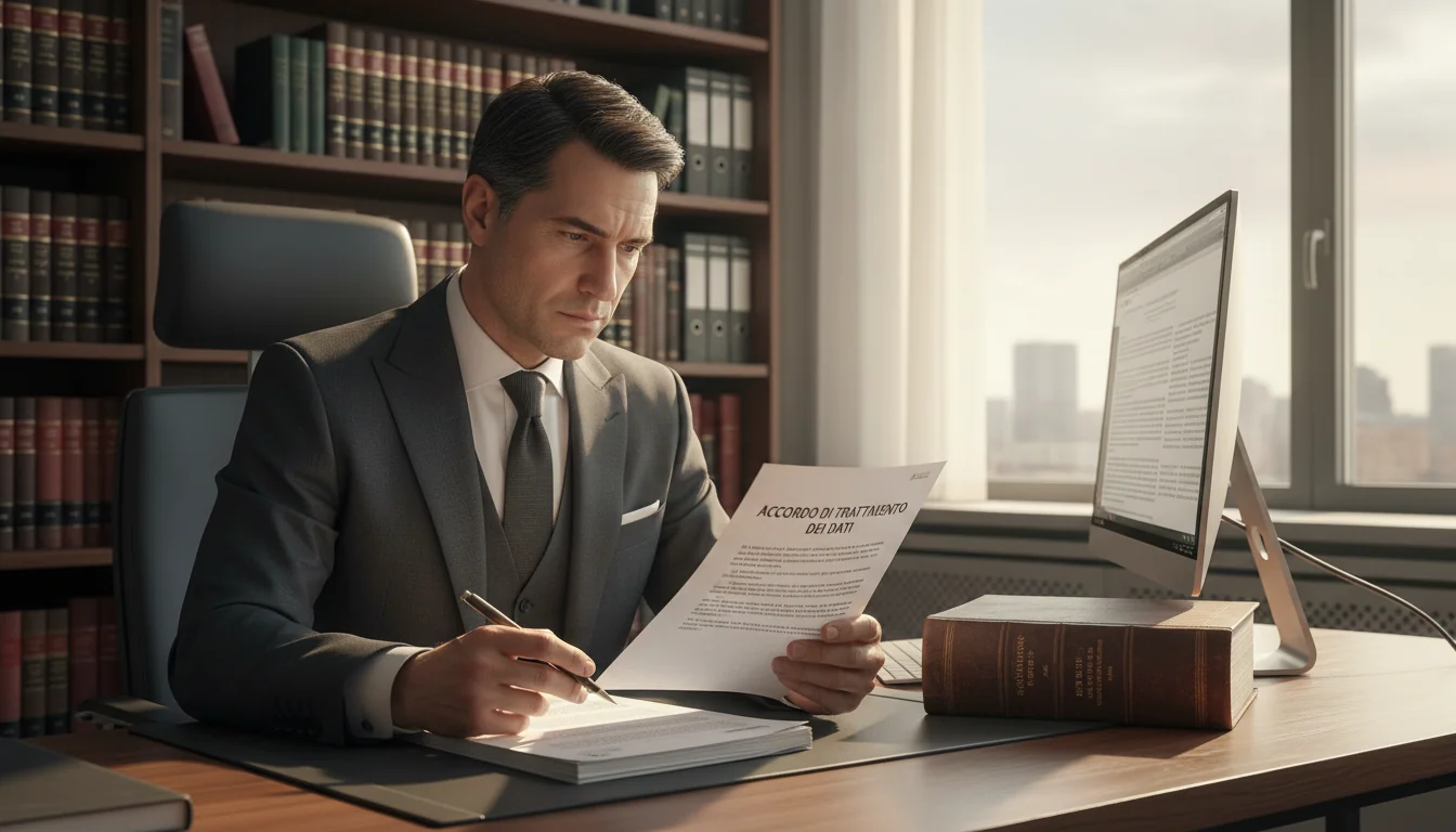 Italian lawyer reviewing data agreement