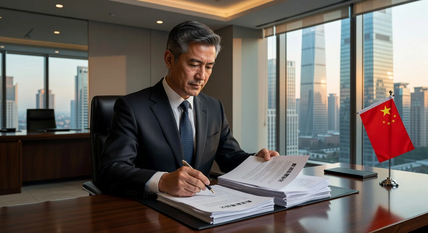 Chinese lawyer reviewing legal contract