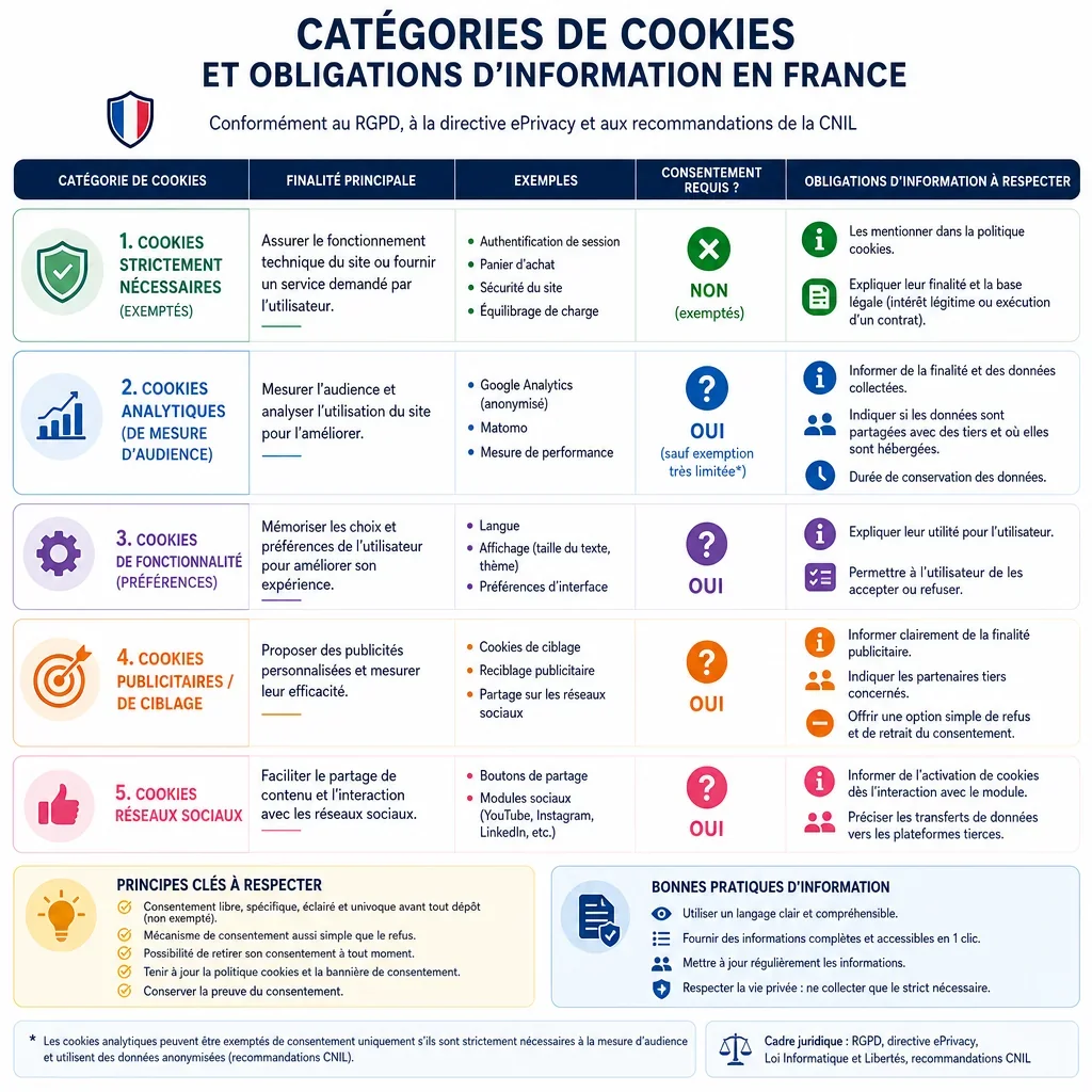 Catégories de cookies et obligations d\u0027information