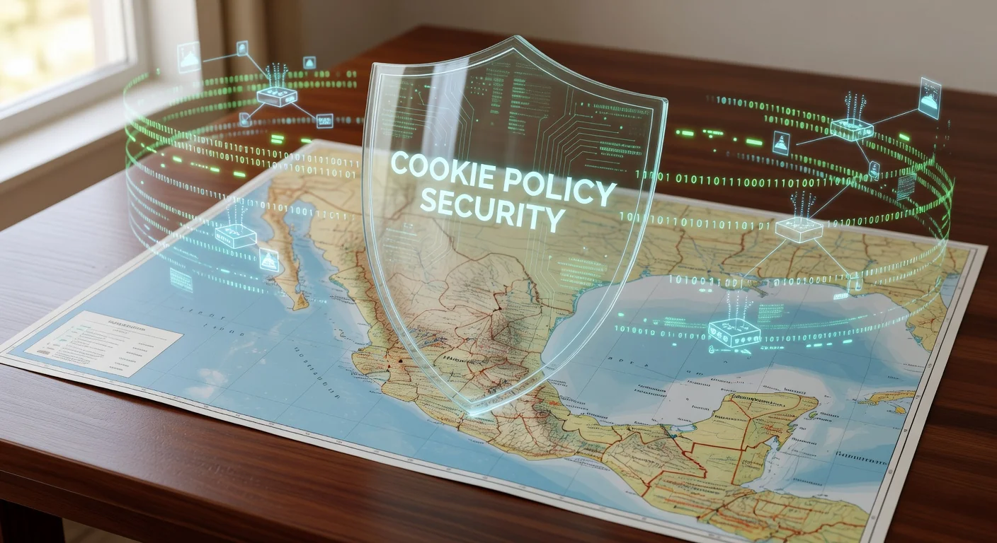 Digital privacy shield over Mexico map