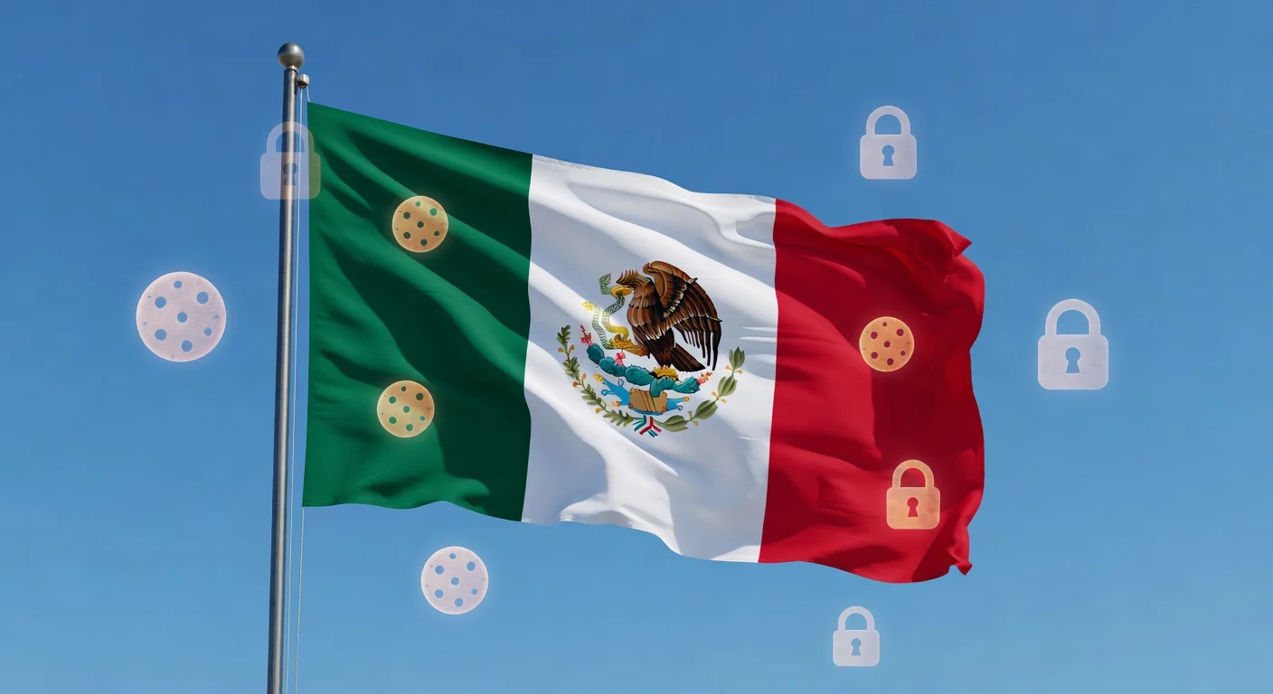 Mexican flag with cookie law icons