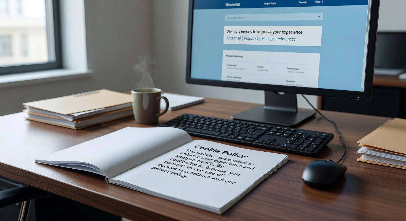 Cookie policy document on desk