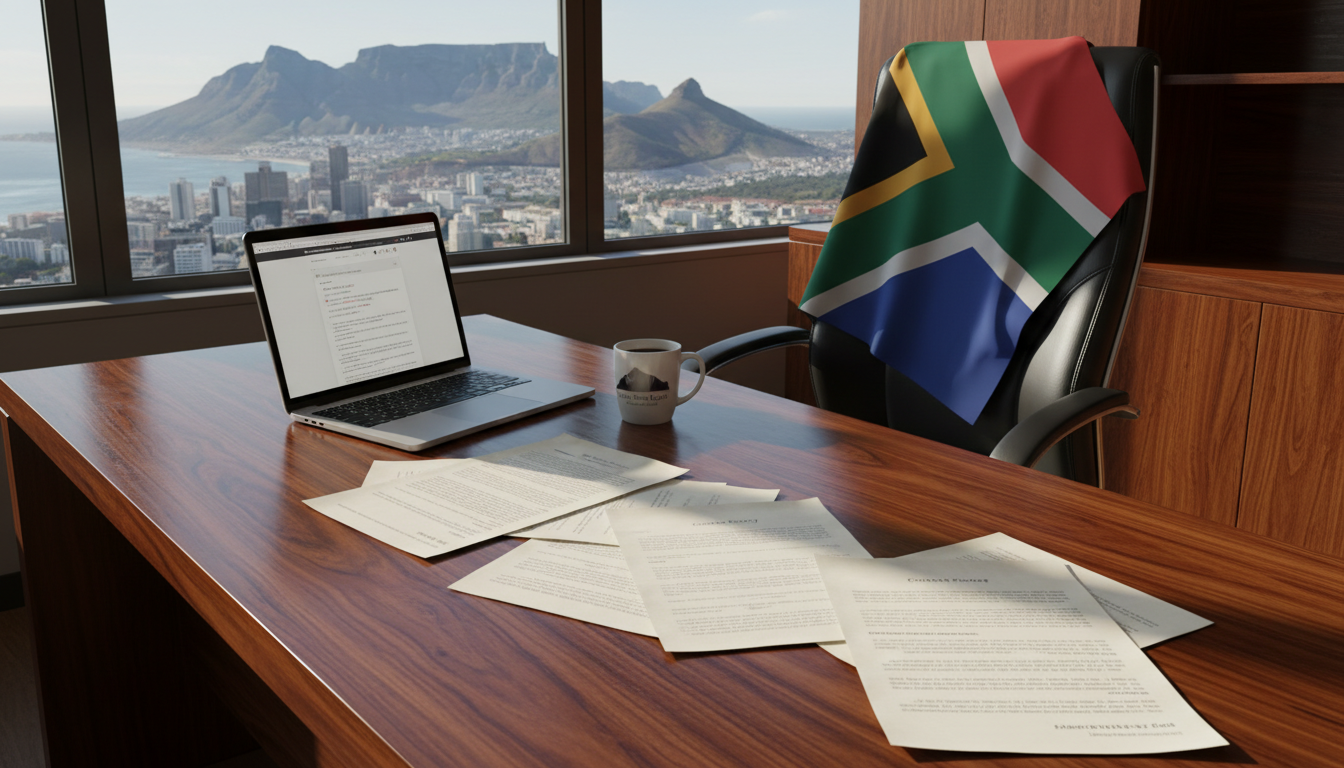 South African flag with legal documents
