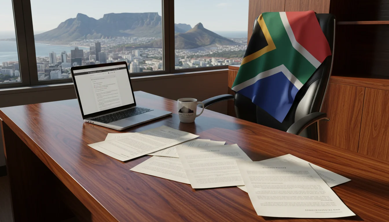 South African flag with legal documents