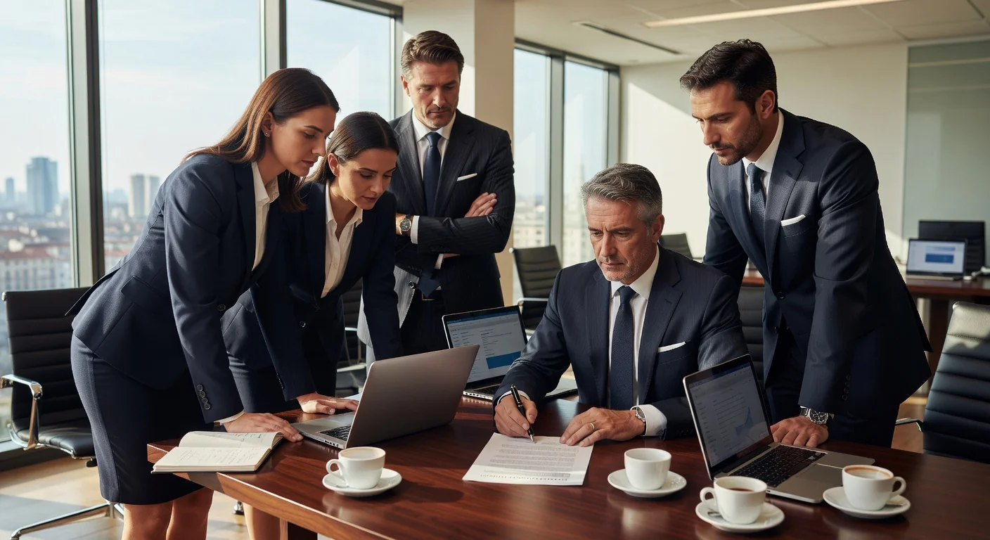 Italian business team signing SaaS contract