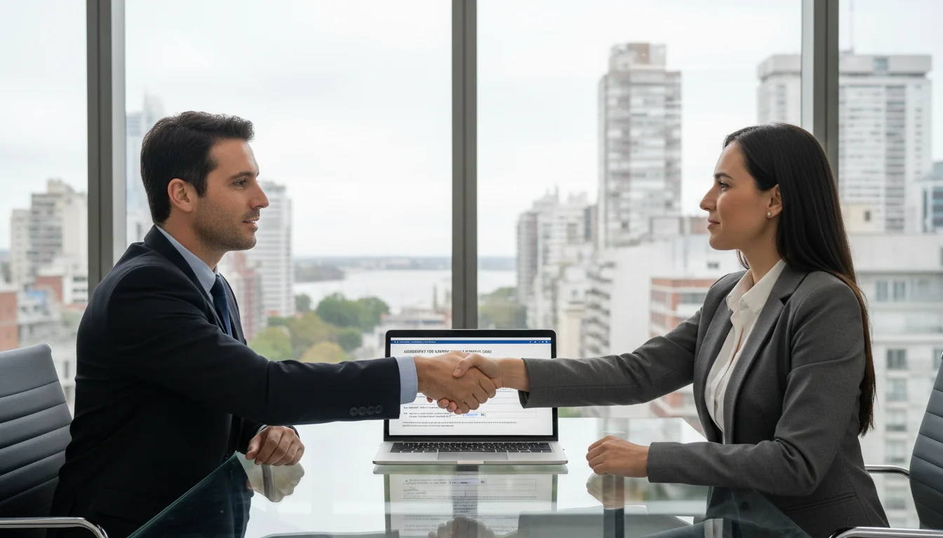 Business professionals signing SaaS agreement