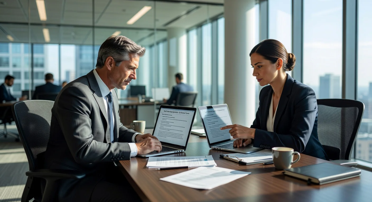 Business professionals drafting SaaS contract