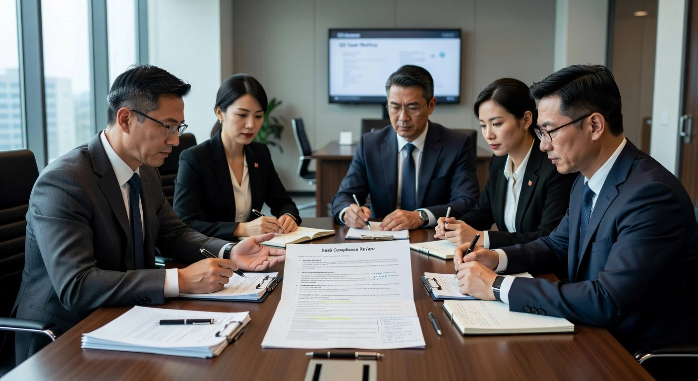 Chinese enterprise team reviewing compliance terms