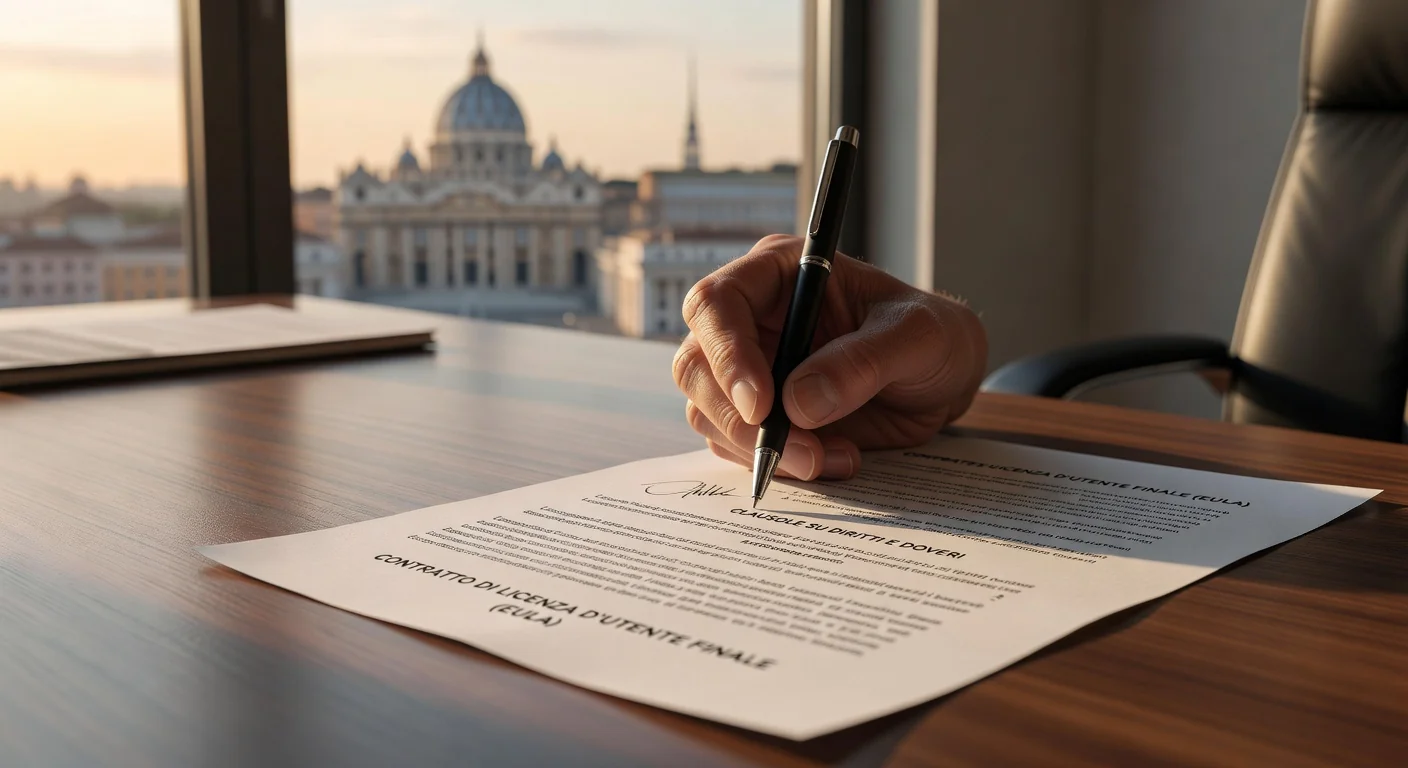 Hand signing EULA document