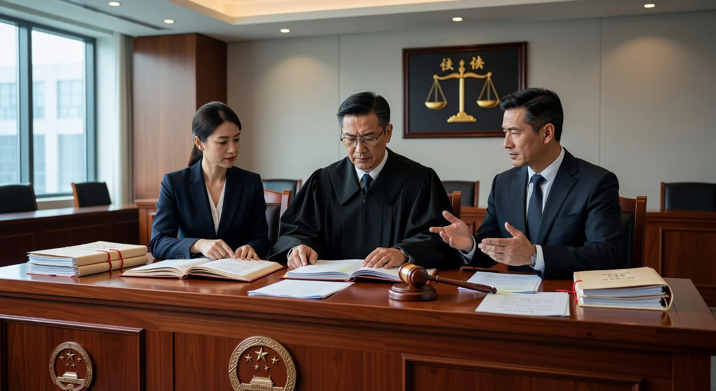 Chinese courtroom with legal proceedings