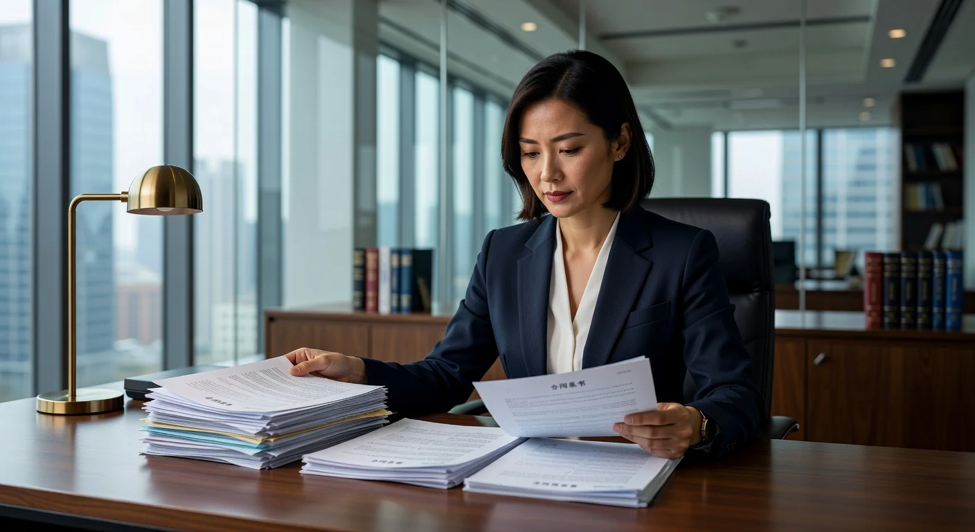Chinese lawyer reviewing legal document