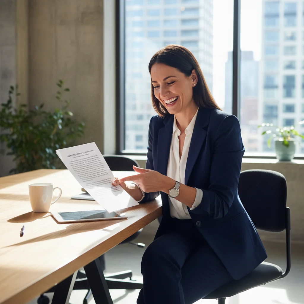 A photorealistic image of a professional adult in a modern office setting, shaking hands with a colleague during a job interview, symbolizing opportunity and career advancement, no children present.