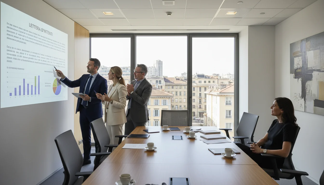 Italian business meeting discussing intent