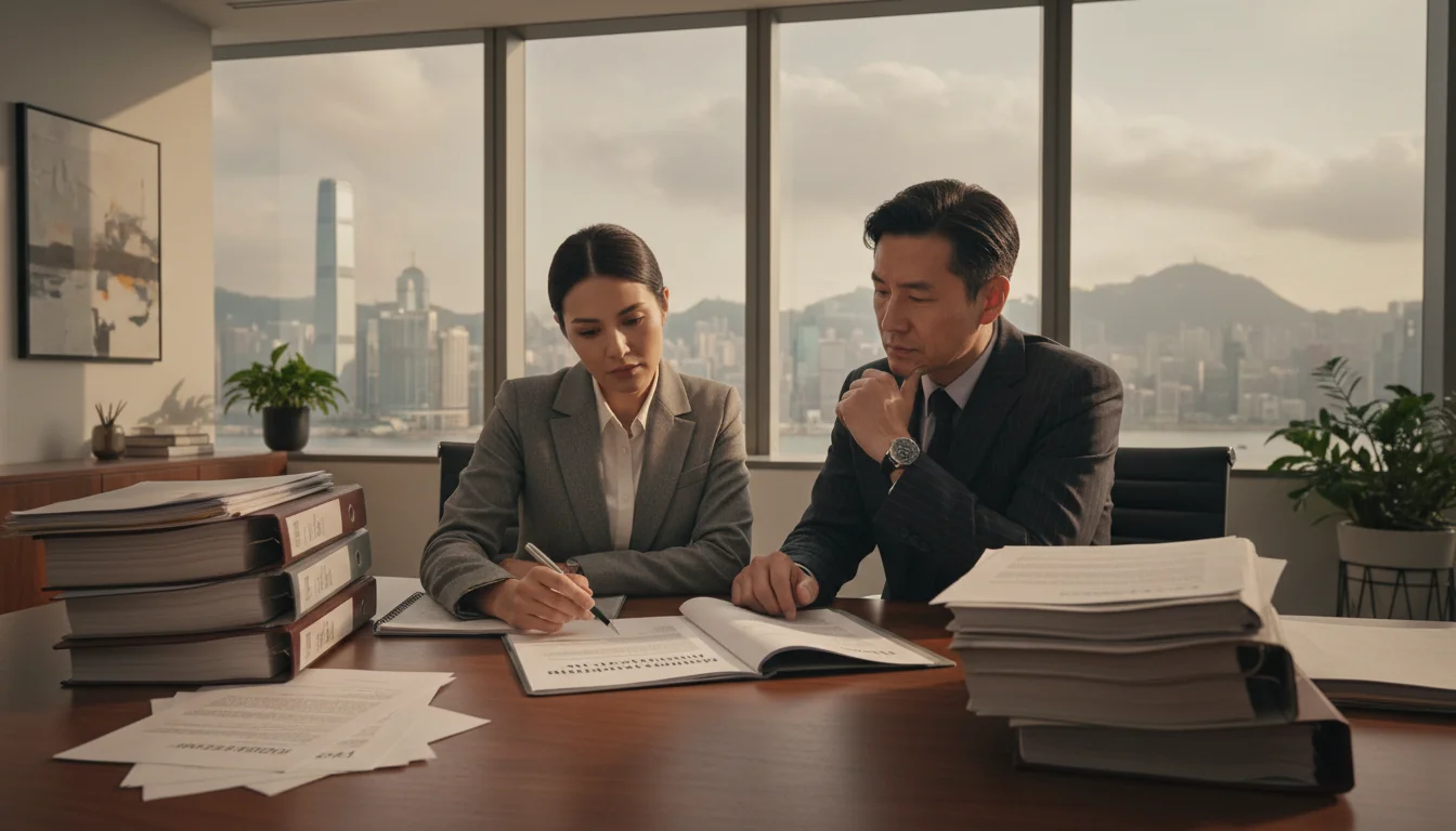 Hong Kong lawyers reviewing contract
