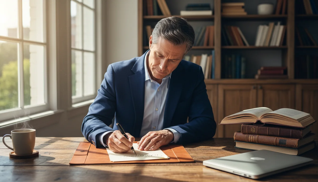 Professional writing a letter at desk