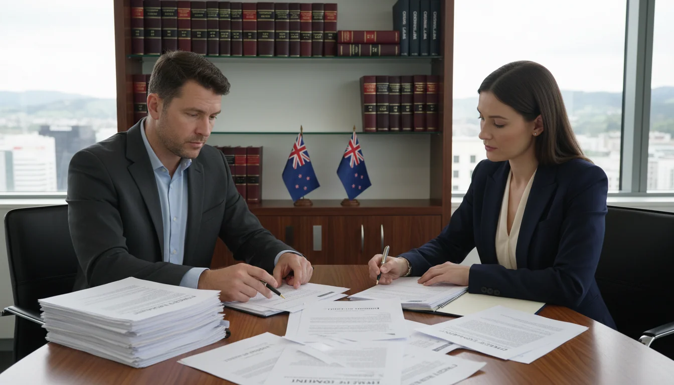 Business professionals reviewing legal documents