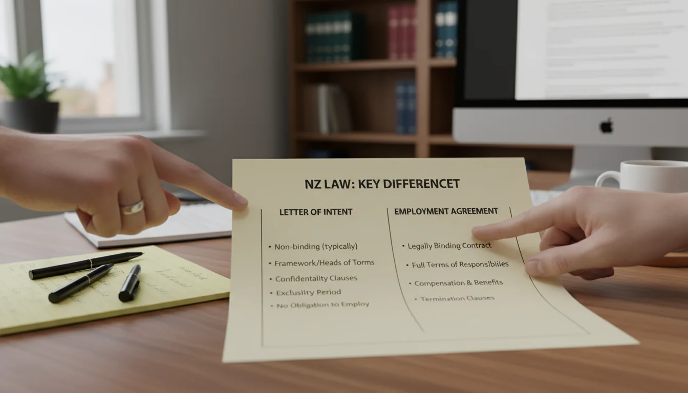Comparison chart of LOI and employment contract