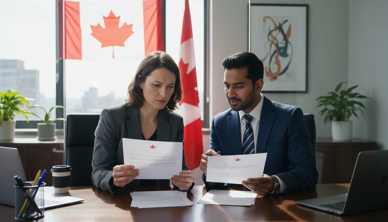 Business professionals comparing documents.