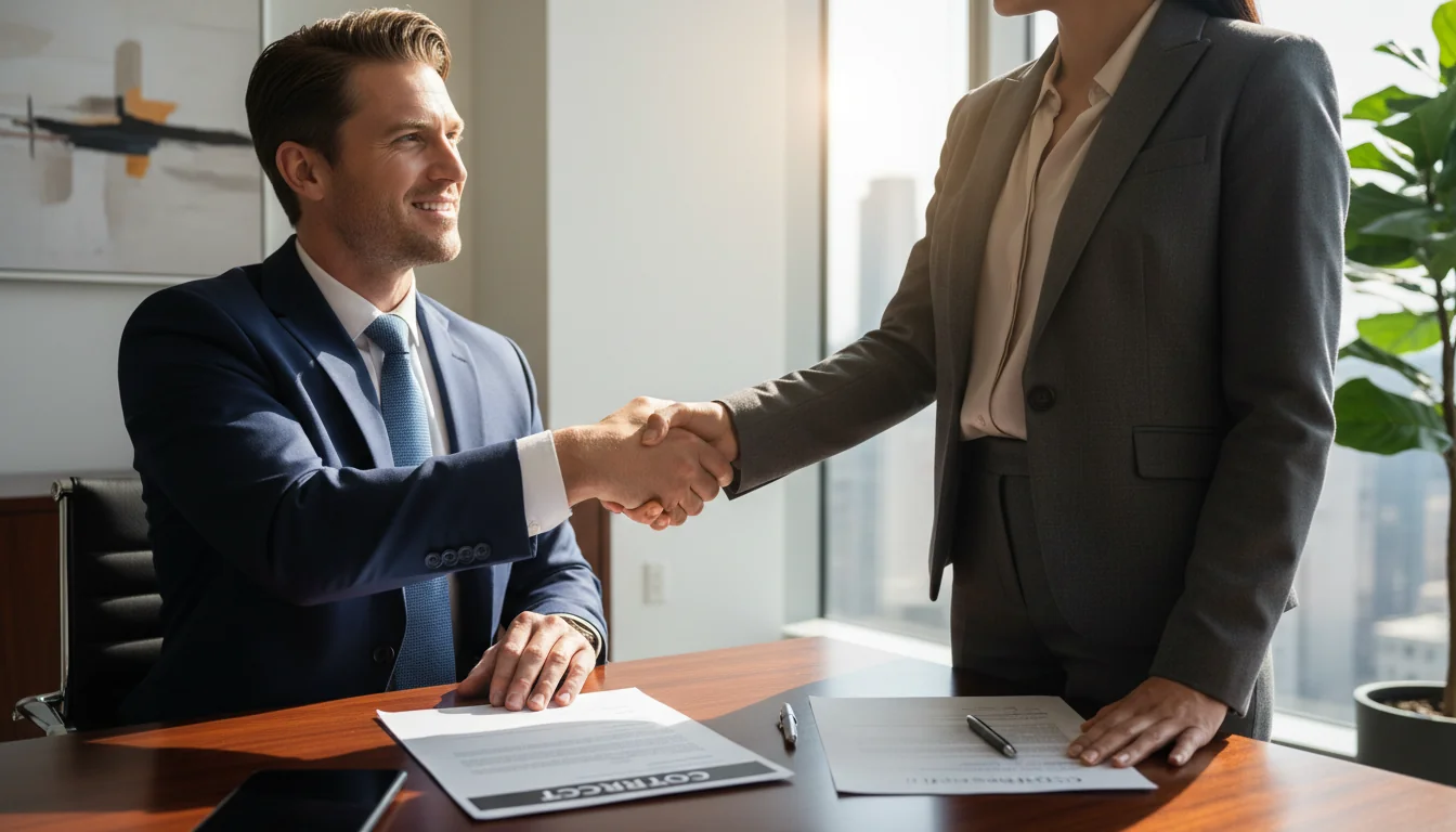 Business professionals signing a contract