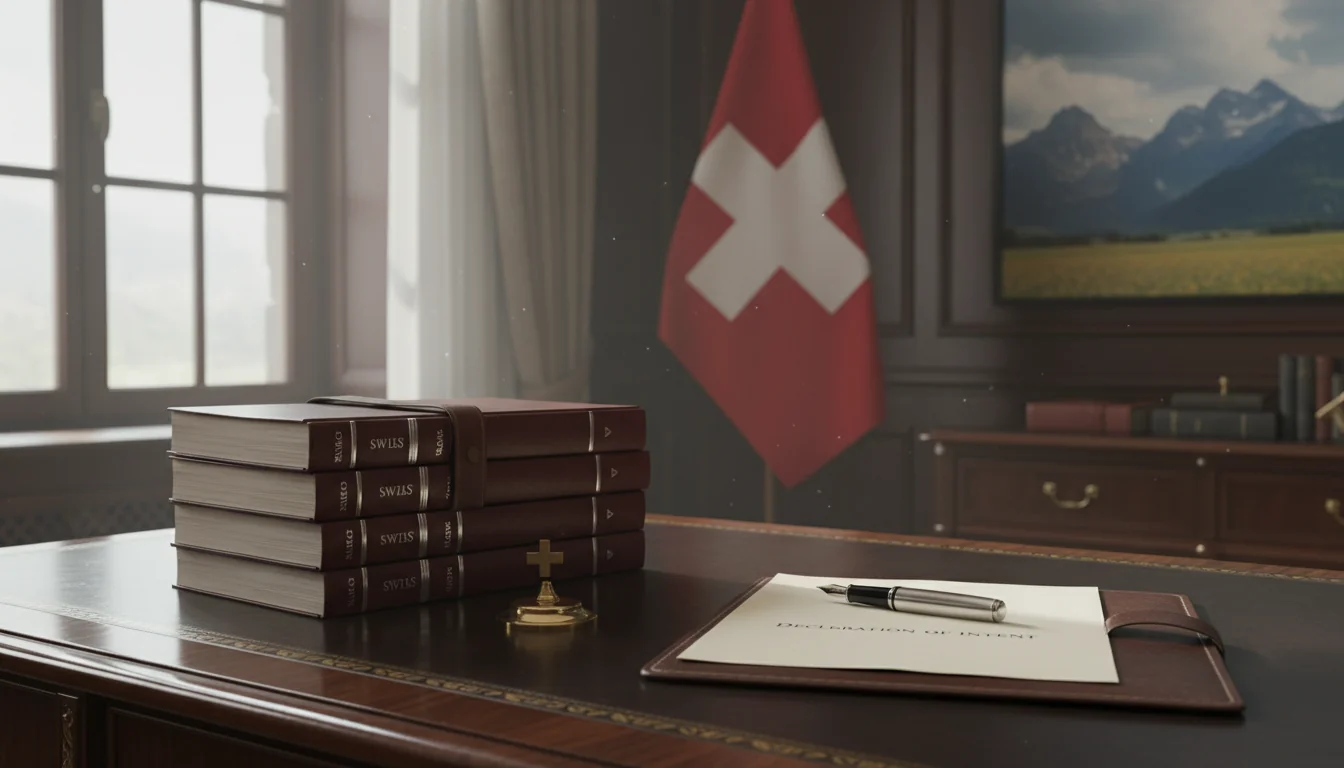 Swiss flag with legal documents