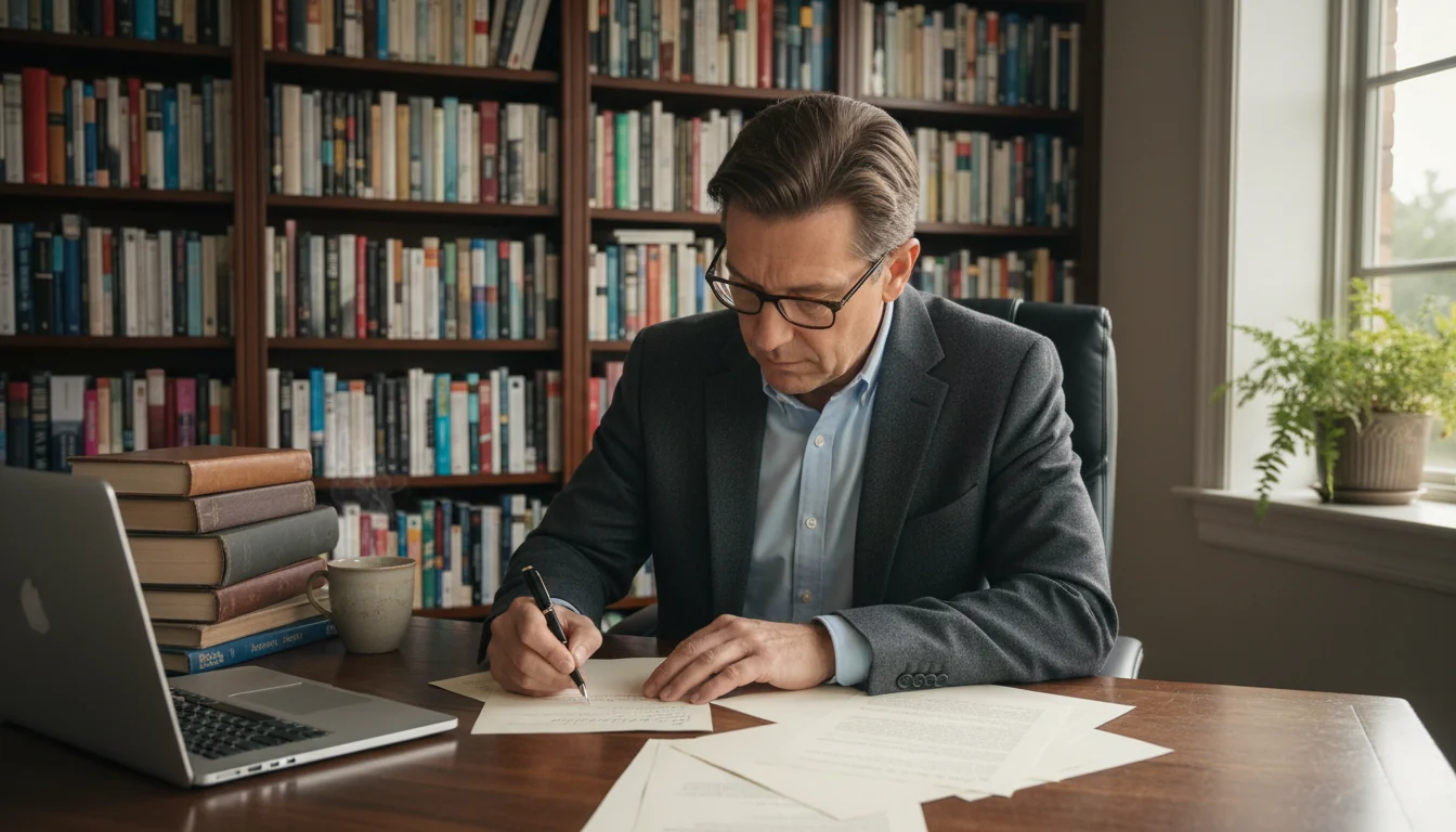Person writing letter at desk
