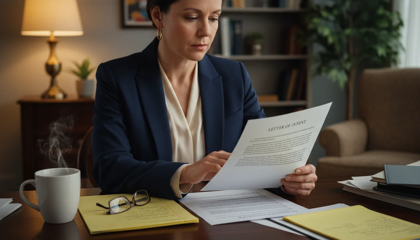 Reviewing contract at desk