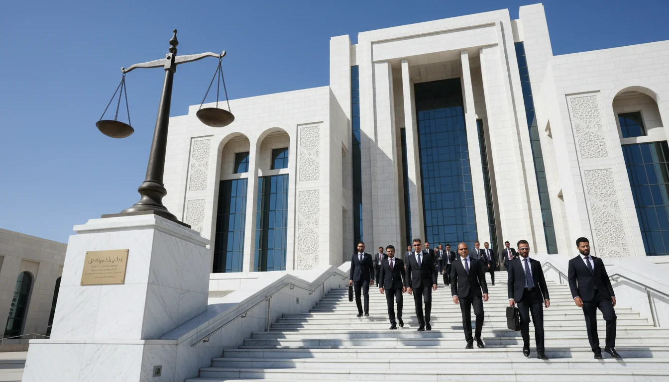 UAE courthouse exterior with justice symbol