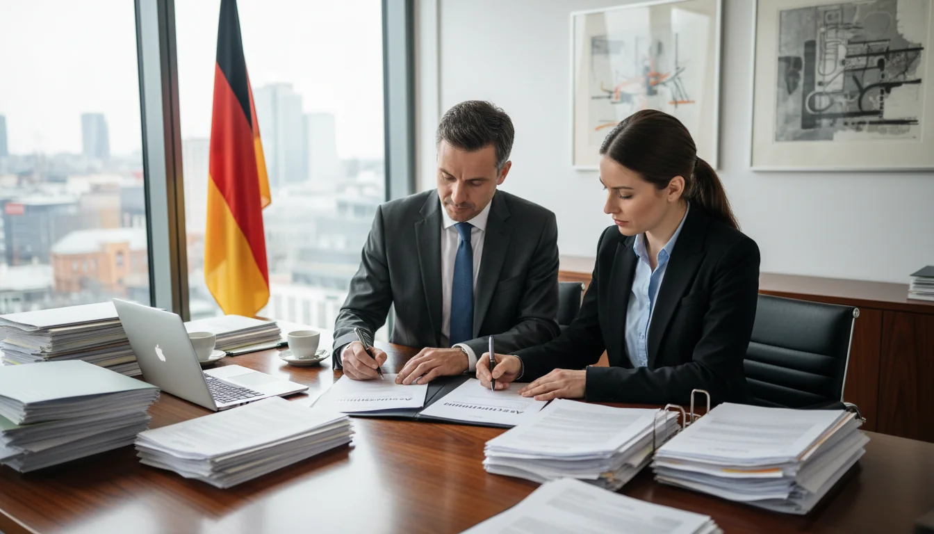 German legal document signing scene