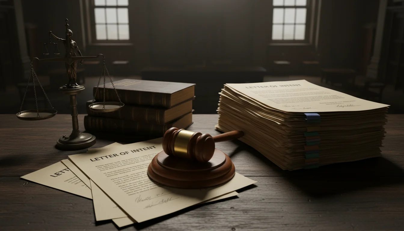 Gavel and LOI papers in courtroom