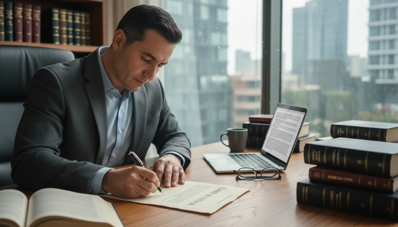 Mexican lawyer drafting legal document