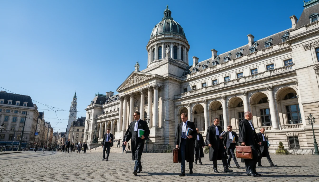 Belgian courthouse with legal papers