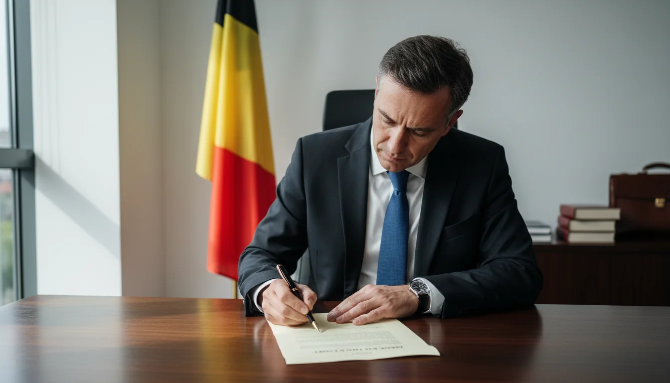 Belgian lawyer drafting legal document