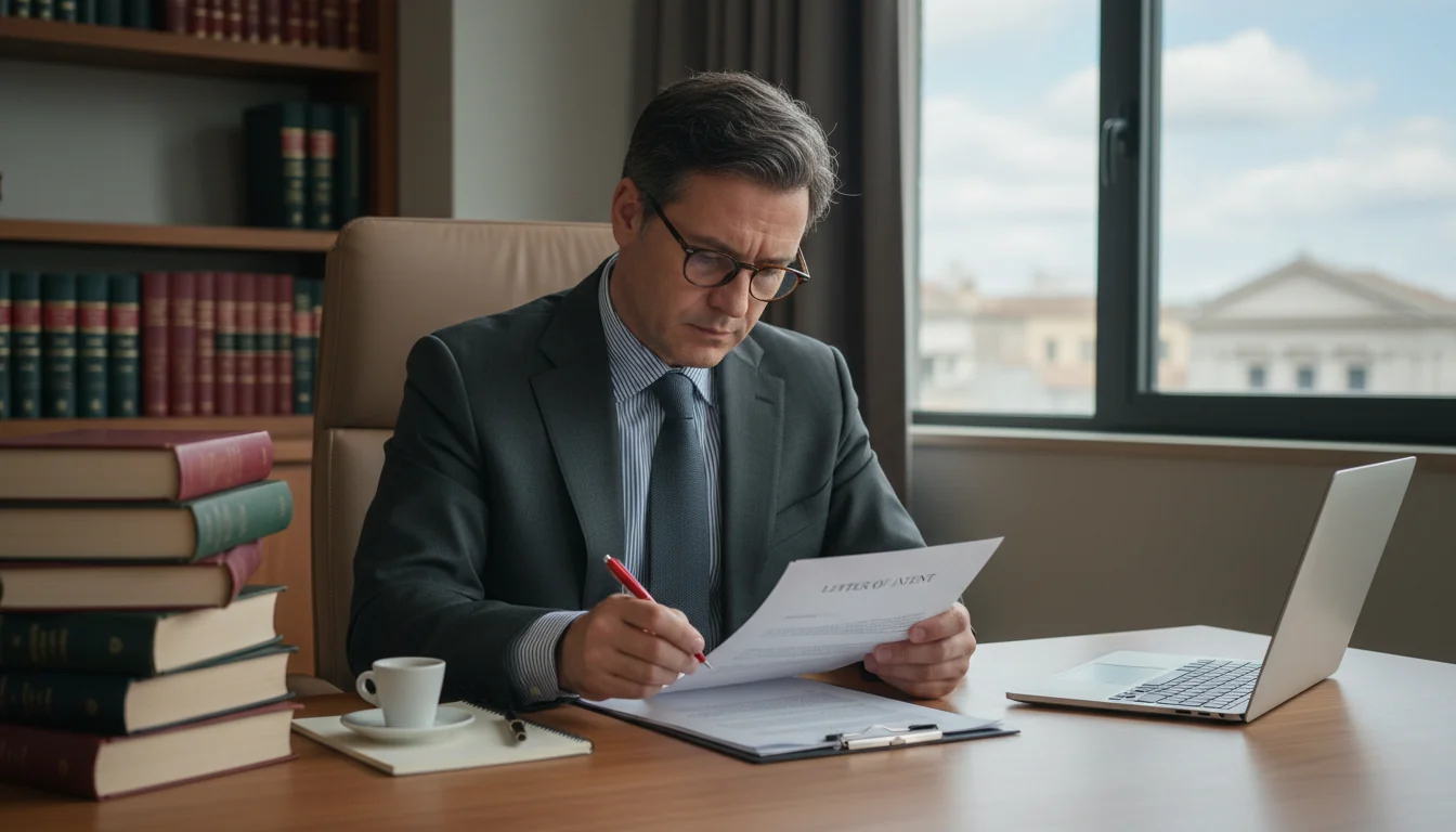 Italian lawyer reviewing letter of intent