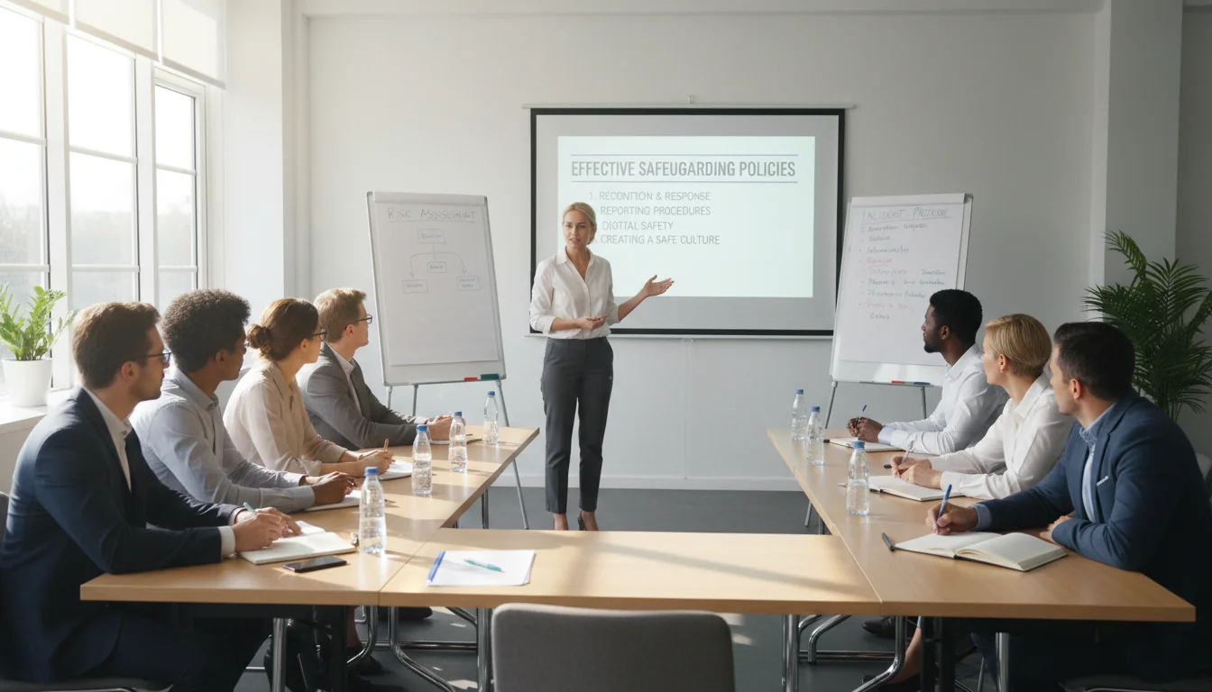 Adults conducting training seminar