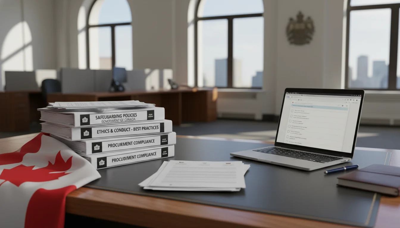 Canadian flag with policy documents