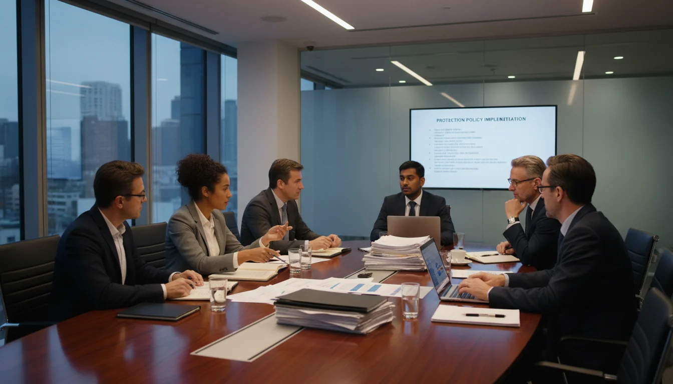 Team reviewing safeguard policy documents