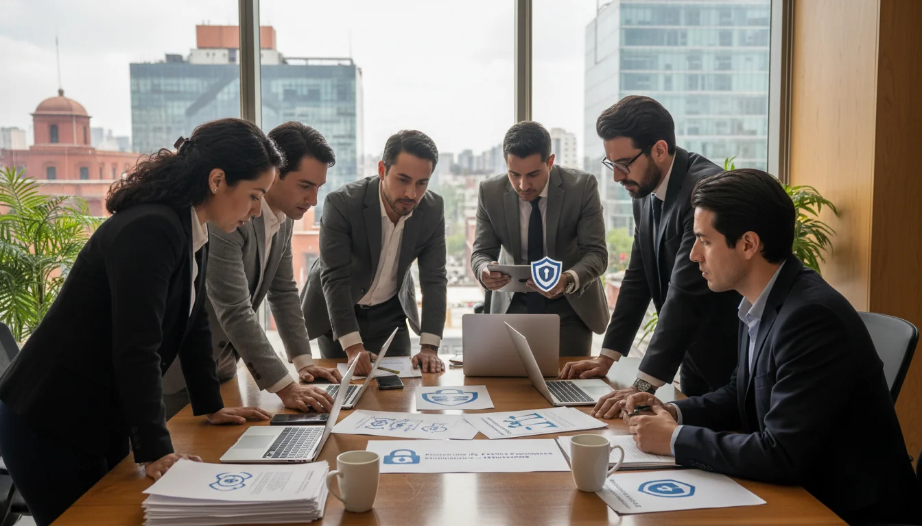 Mexican business team reviewing data policies