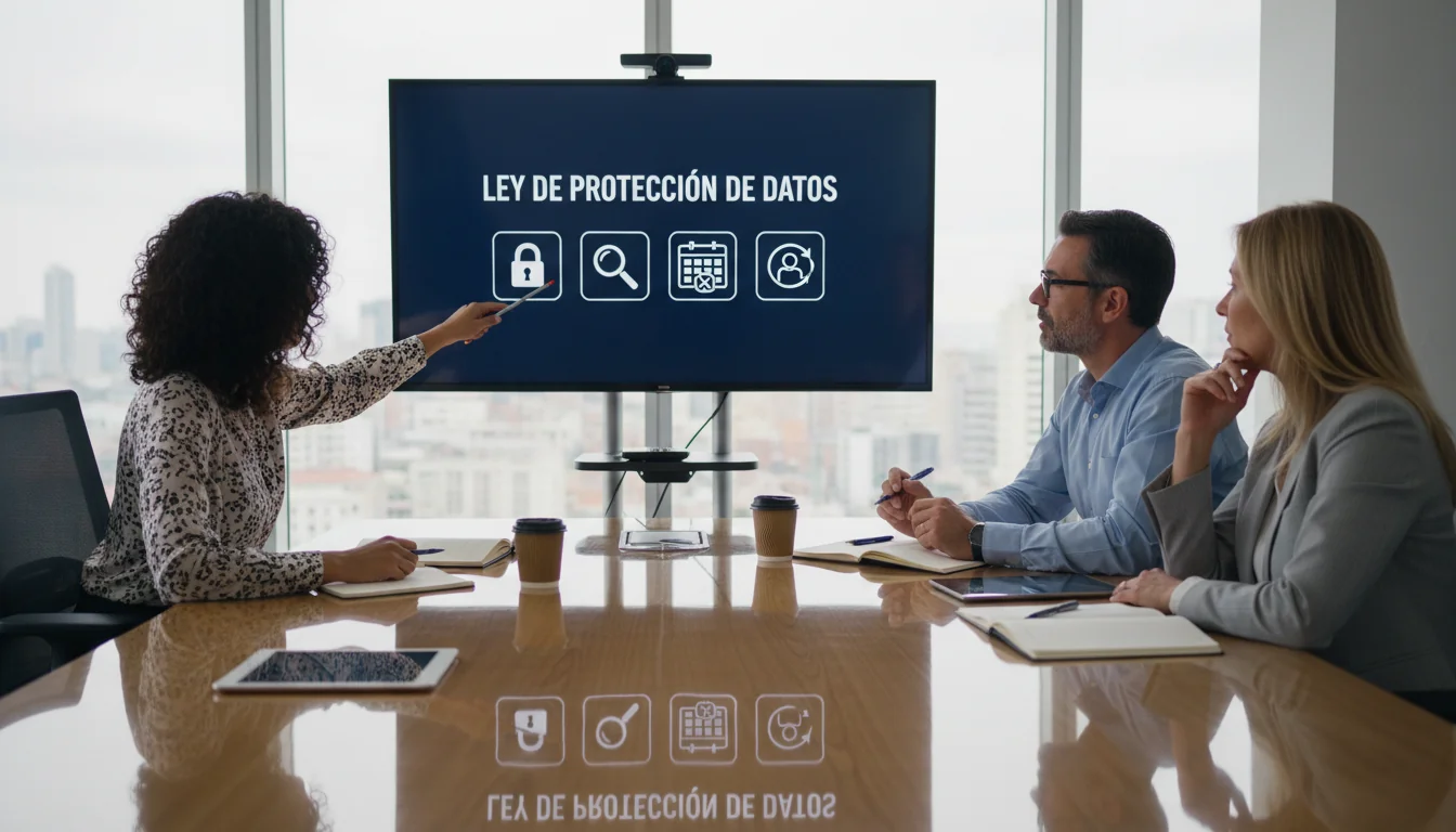 Group of adults discussing data privacy laws