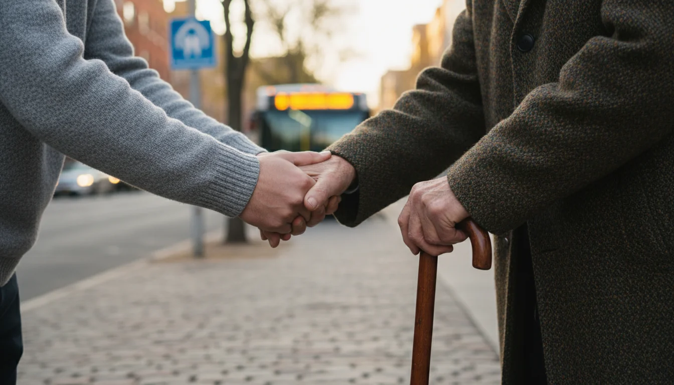 Supportive hands aiding vulnerable seniors