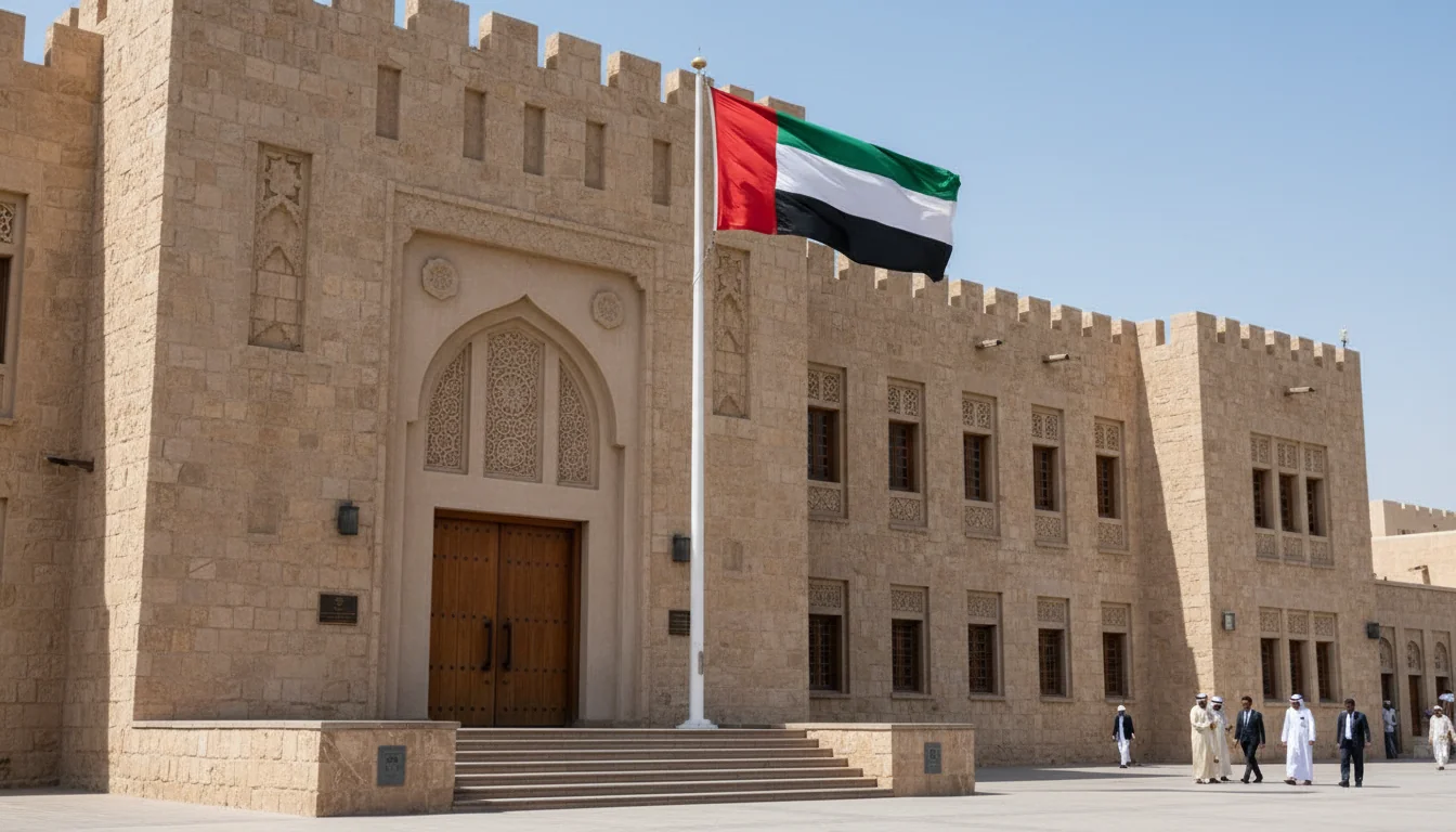 UAE flag with courthouse